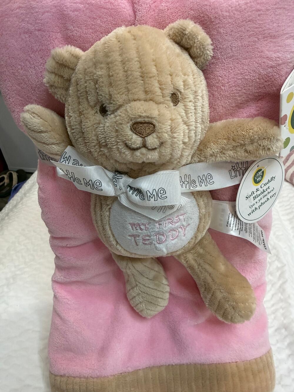 Little Me My First Teddy Baby Blanket Plush Toy Gift Set Pink Tan NWT 30x36 Girl